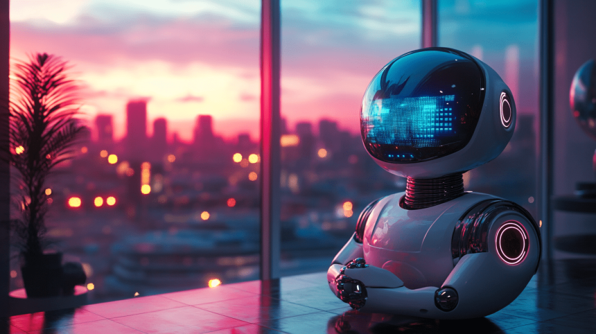 A modern flat-illustration style image of an Agentic AI assistant represented as a friendly digital agent interacting with charts, data flows, and futuristic dashboards.